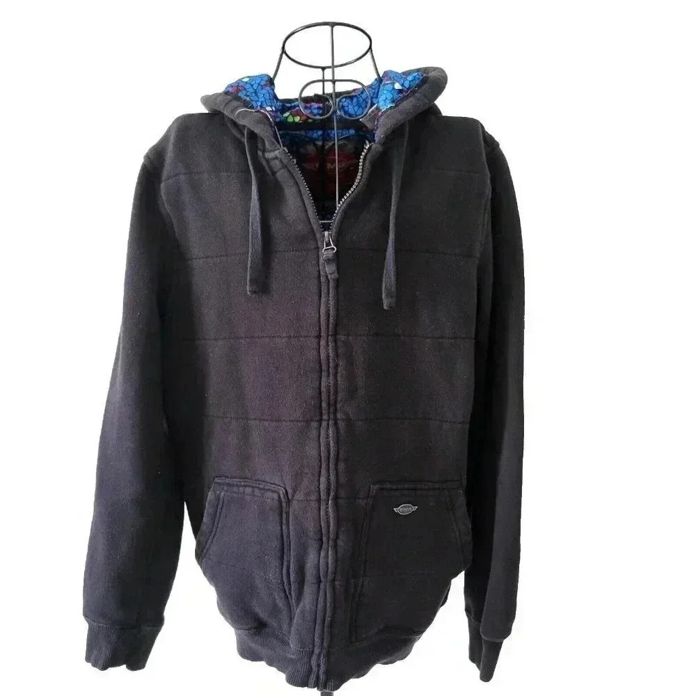 Sims Snowboarding Jacket XL Youth 18-20 Full Zip Hoodie Black Blue Lining